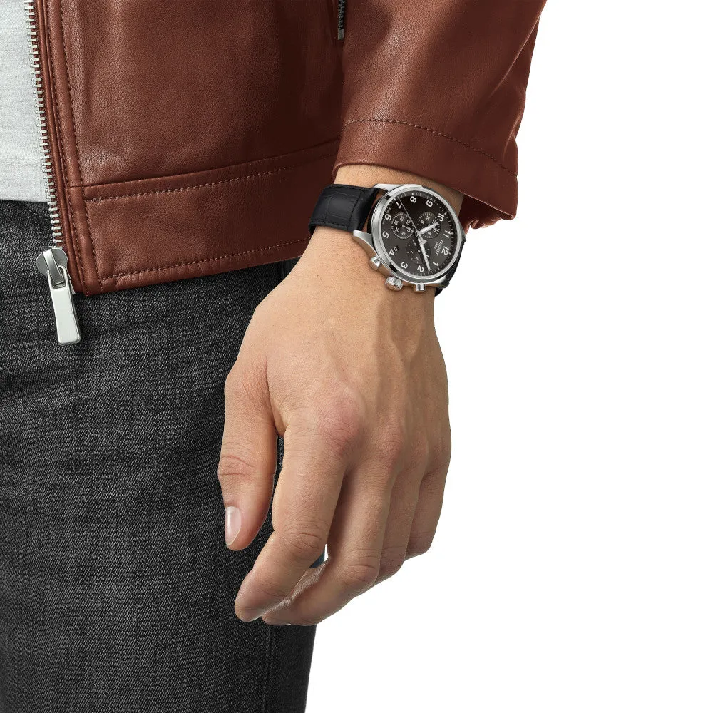 Tissot Chrono XL Classic Mens Stainless Steel Black Dial Black Leather Strap Watch