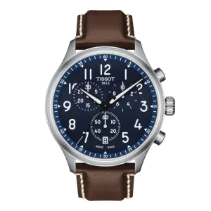 Tissot Chrono XL Vintage Mens Stainless Steel Blue Dial Brown Leather Strap Watch