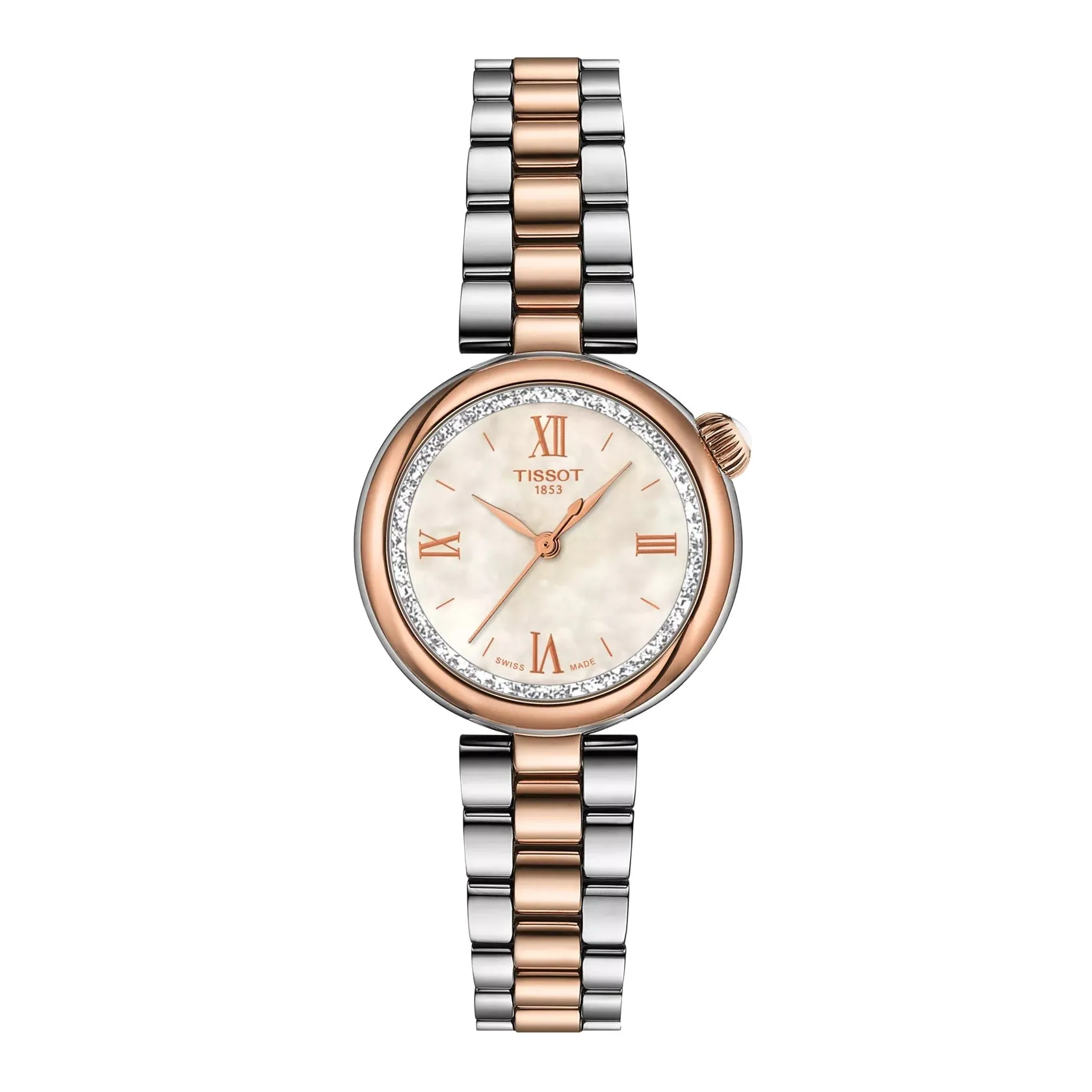 Tissot Desir Ladies Stainless Steel and Rose Gold Mother of Pearl Dial Watch