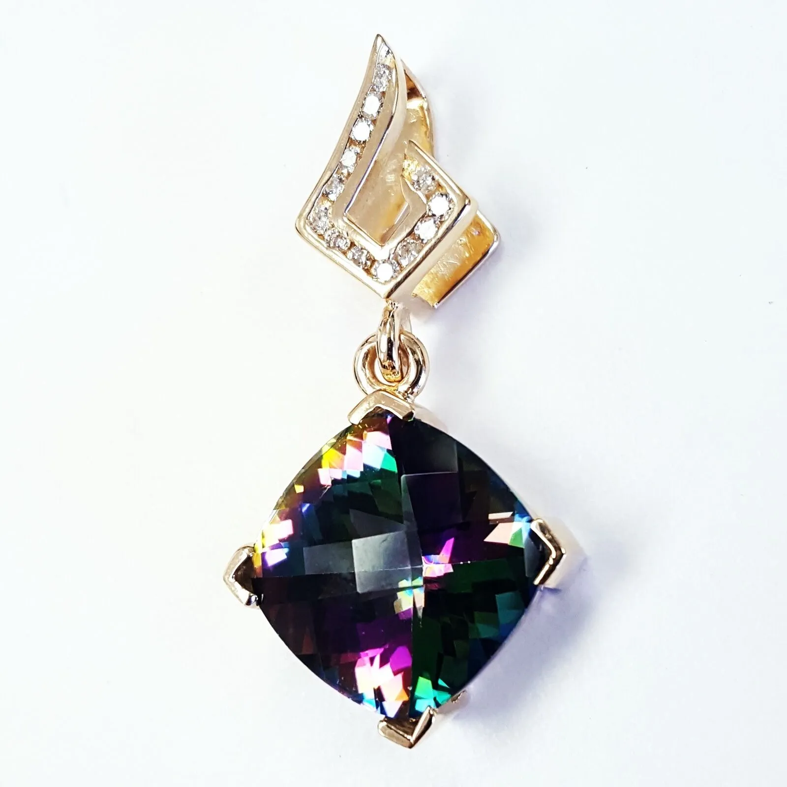 Topaz and Diamond Solitaire Pendant 14k Yellow Gold GAL Cushion Natural Mystic