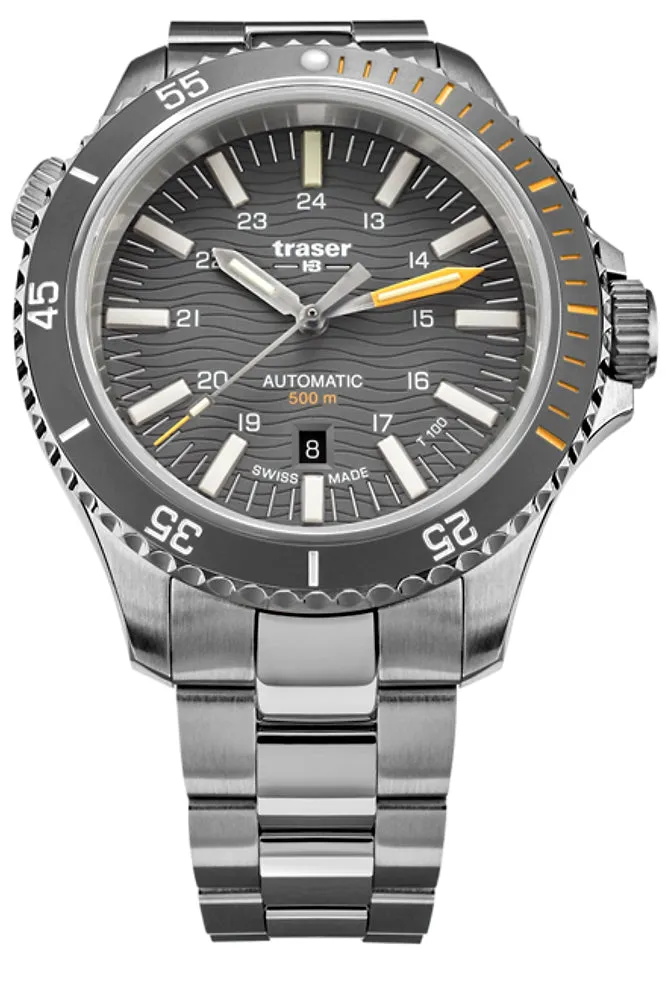 Traser P67 Fine Swiss Automatic Dive Watch, T100 Tritium, Gray Dial, Steel Bracelet- 110332