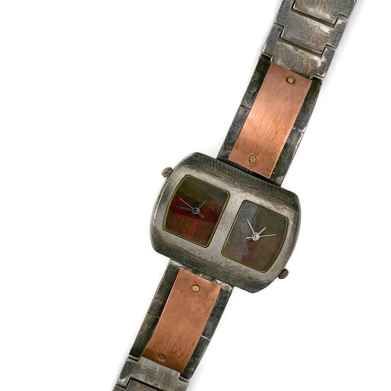 Two Time Zones Copper Watch, Multi Color Dials