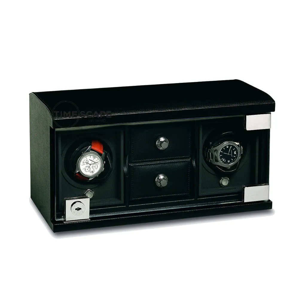 Underwood (London) - 2-Unit Classic Watch Winder w Drawers in Black Leather
