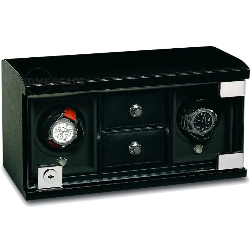 Underwood (London) - 2-Unit Classic Watch Winder w Drawers in Black Leather