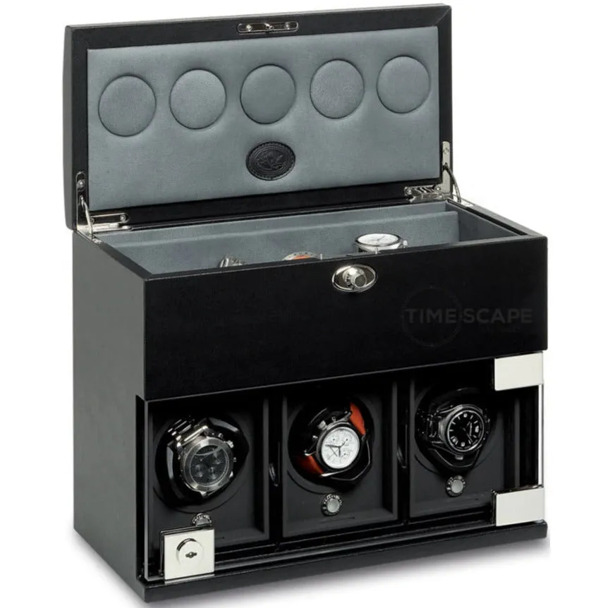 Underwood (London) - 3-Unit Classic Watch Winder w Watch Storage in Black Leather