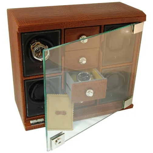 Underwood (London) - 4-Unit Classic Watch Winder w Drawers in Brown Croco