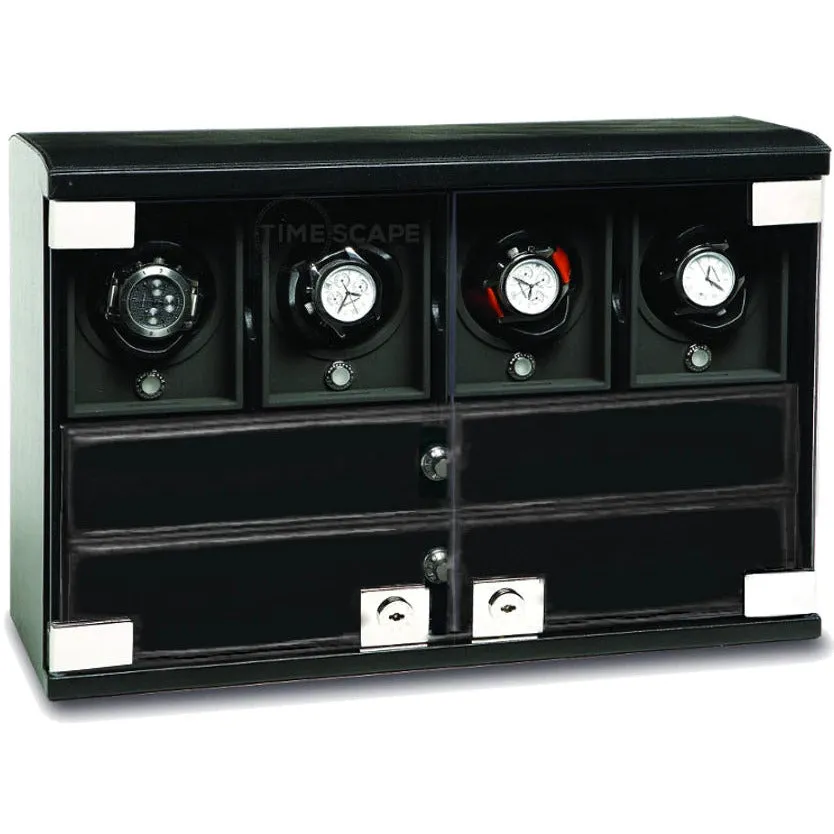 Underwood (London) - 4-Unit Classic Watch Winder w Trays in Black Leather