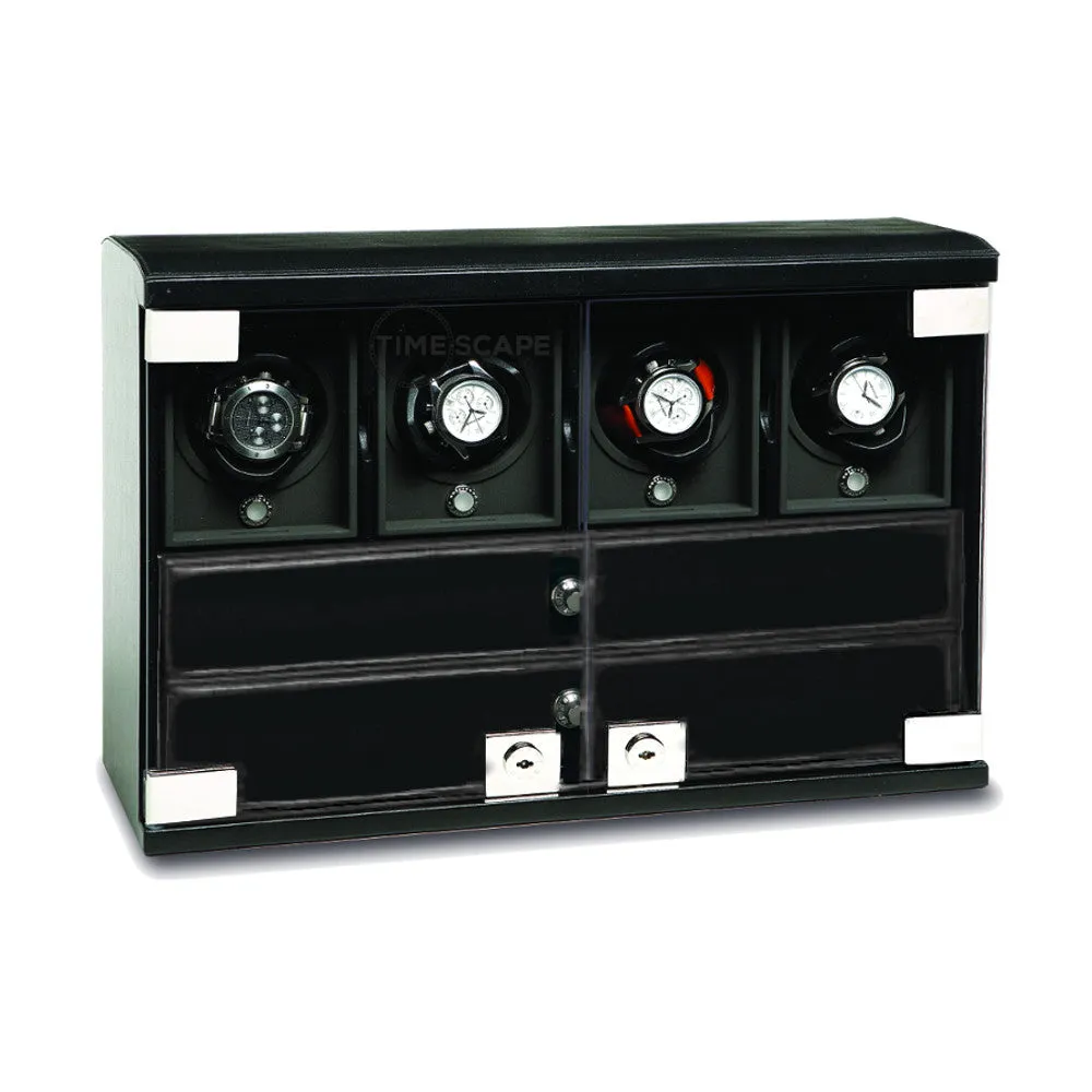 Underwood (London) - 4-Unit Classic Watch Winder w Trays in Black Leather
