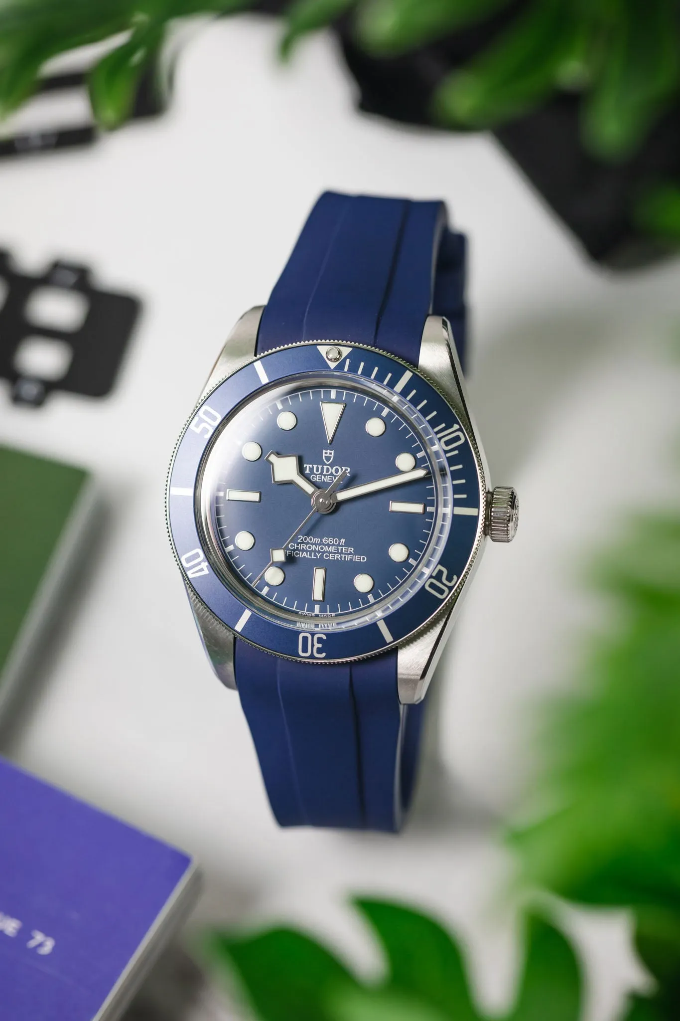VANGUARD Integrated Rubber Watch Strap for Tudor Black Bay 58 in BLUE