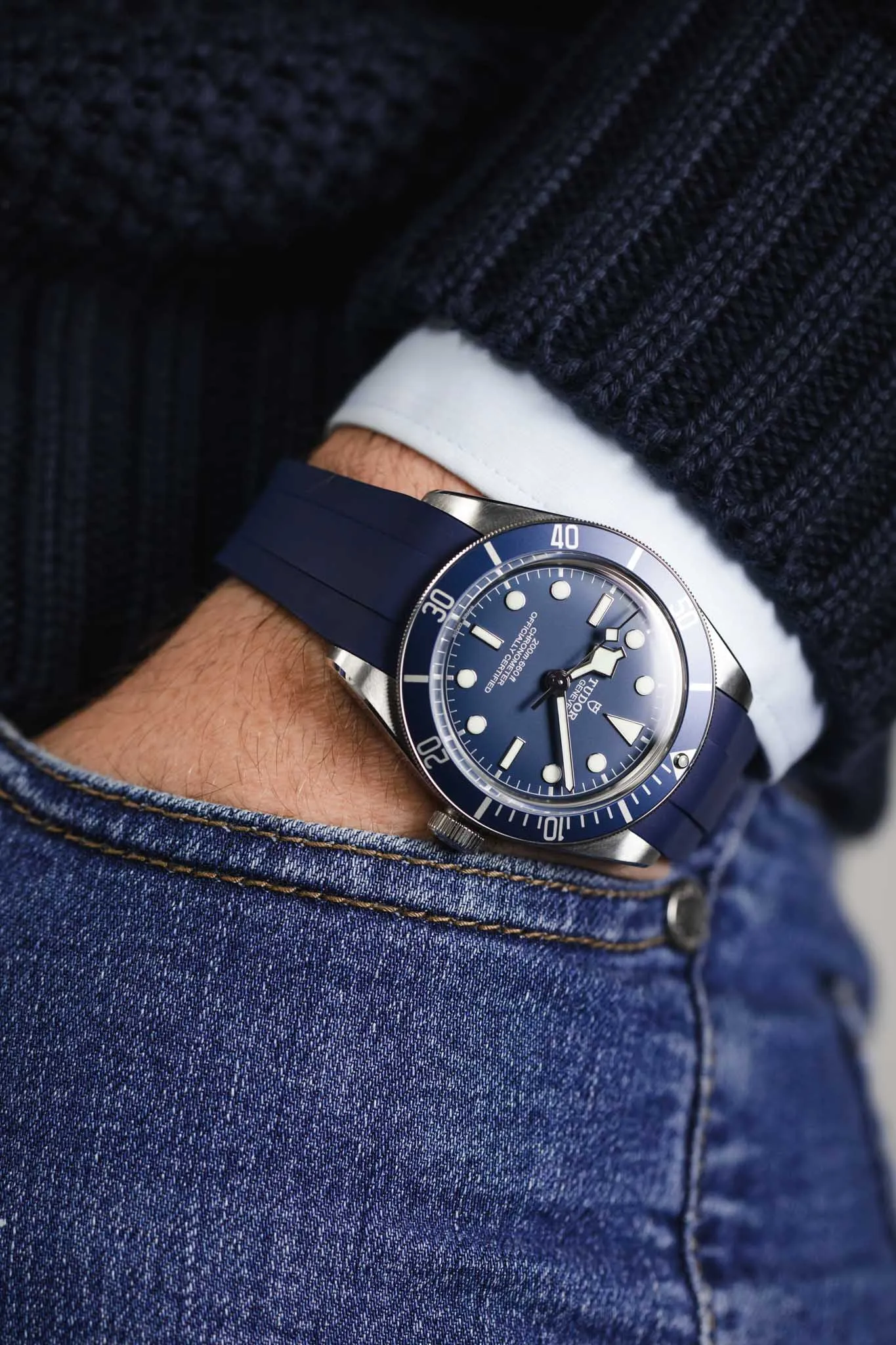 VANGUARD Integrated Rubber Watch Strap for Tudor Black Bay 58 in BLUE