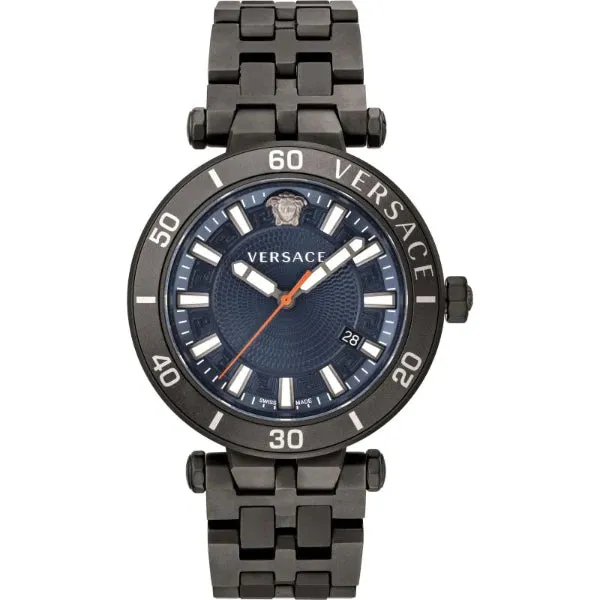 Versace Greca Sport Black Stainless Steel Blue Dial Quartz Watch for Unisex - VEZ300621