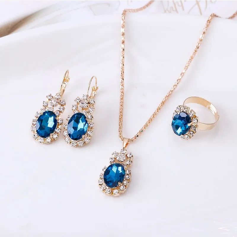 Vintage Green Diamond Jewelry Set Women Bridal Jewelry