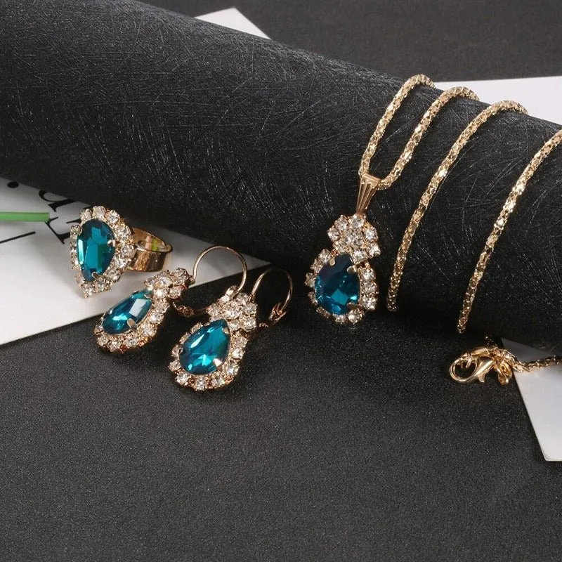 Vintage Green Diamond Jewelry Set Women Bridal Jewelry