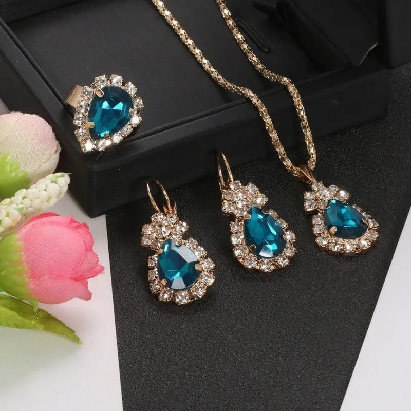 Vintage Green Diamond Jewelry Set Women Bridal Jewelry