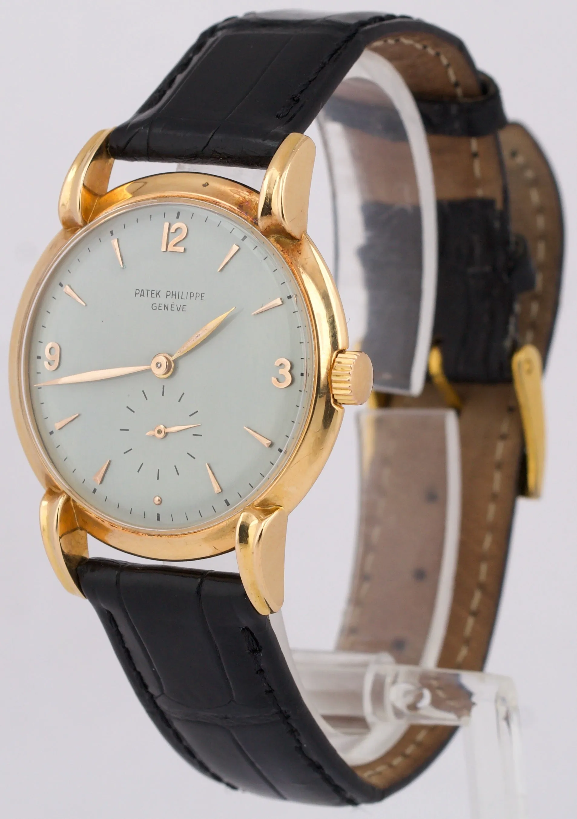 VINTAGE Patek Philippe Calatrava 35mm SILVER Manual 18K Rose Gold Leather 2420