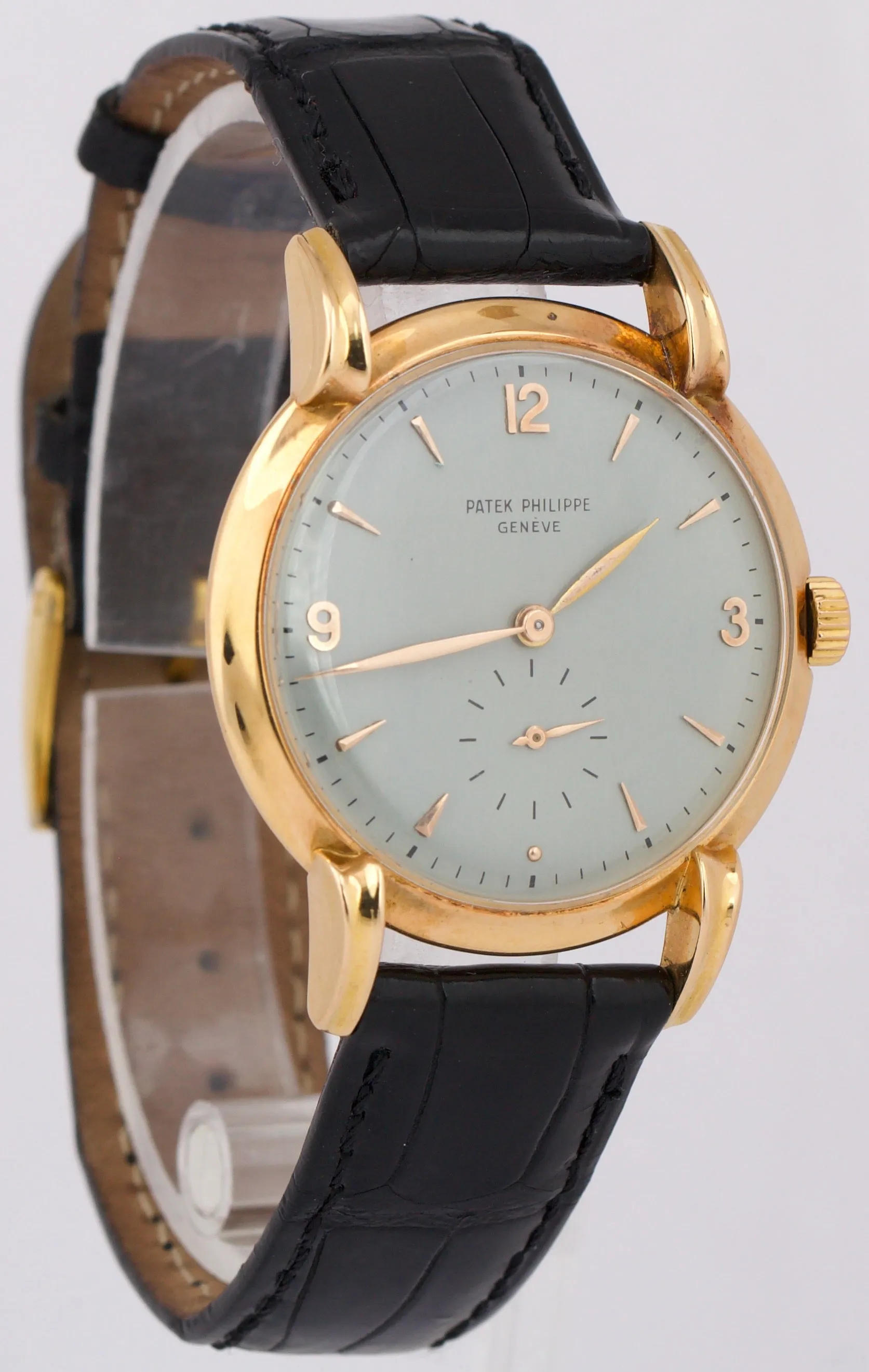 VINTAGE Patek Philippe Calatrava 35mm SILVER Manual 18K Rose Gold Leather 2420