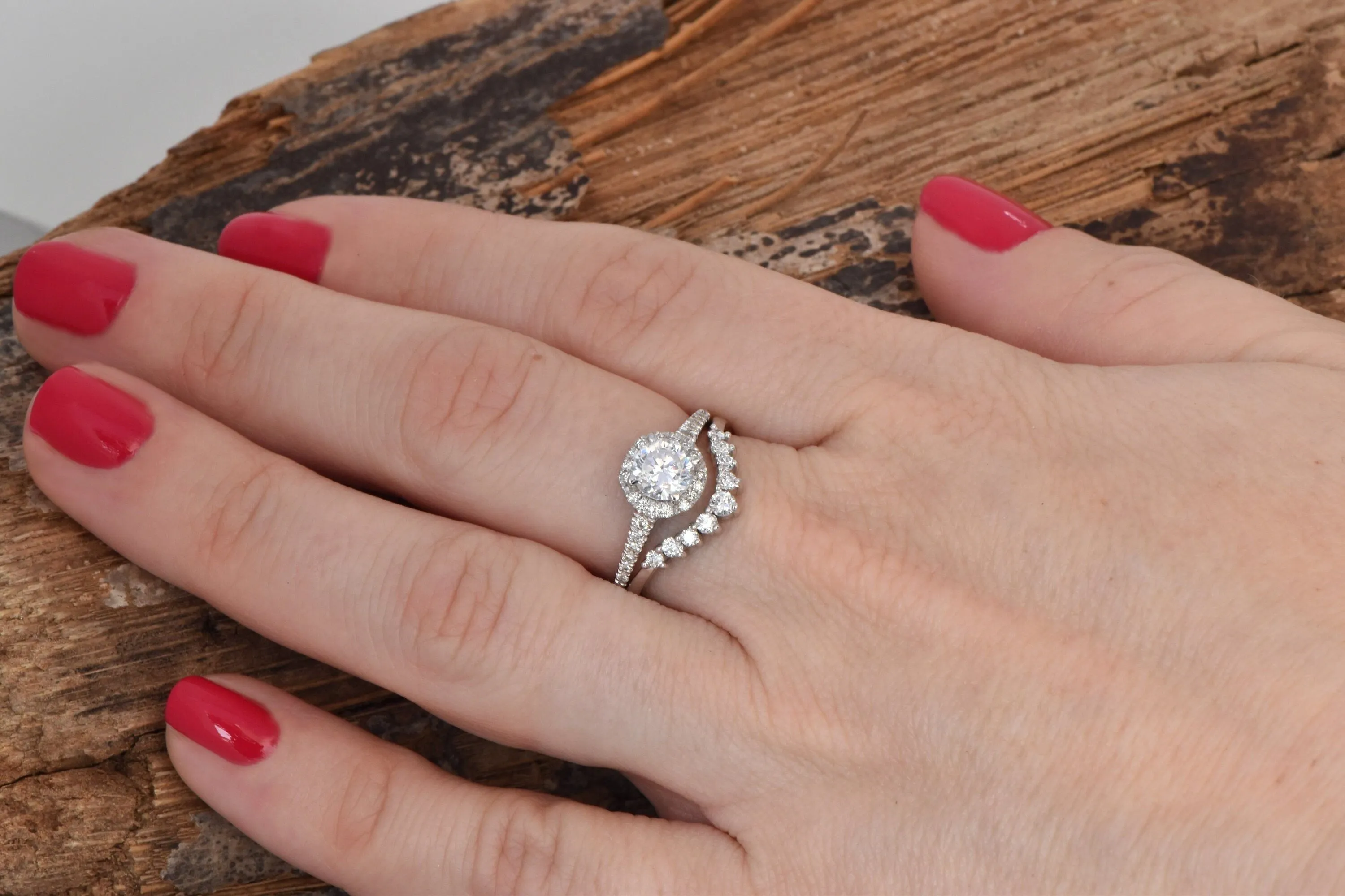 White gold Cluster wedding ring set-Wedding sets women rings-Diamond engagement ring vintage-Halo diamond Promise ring
