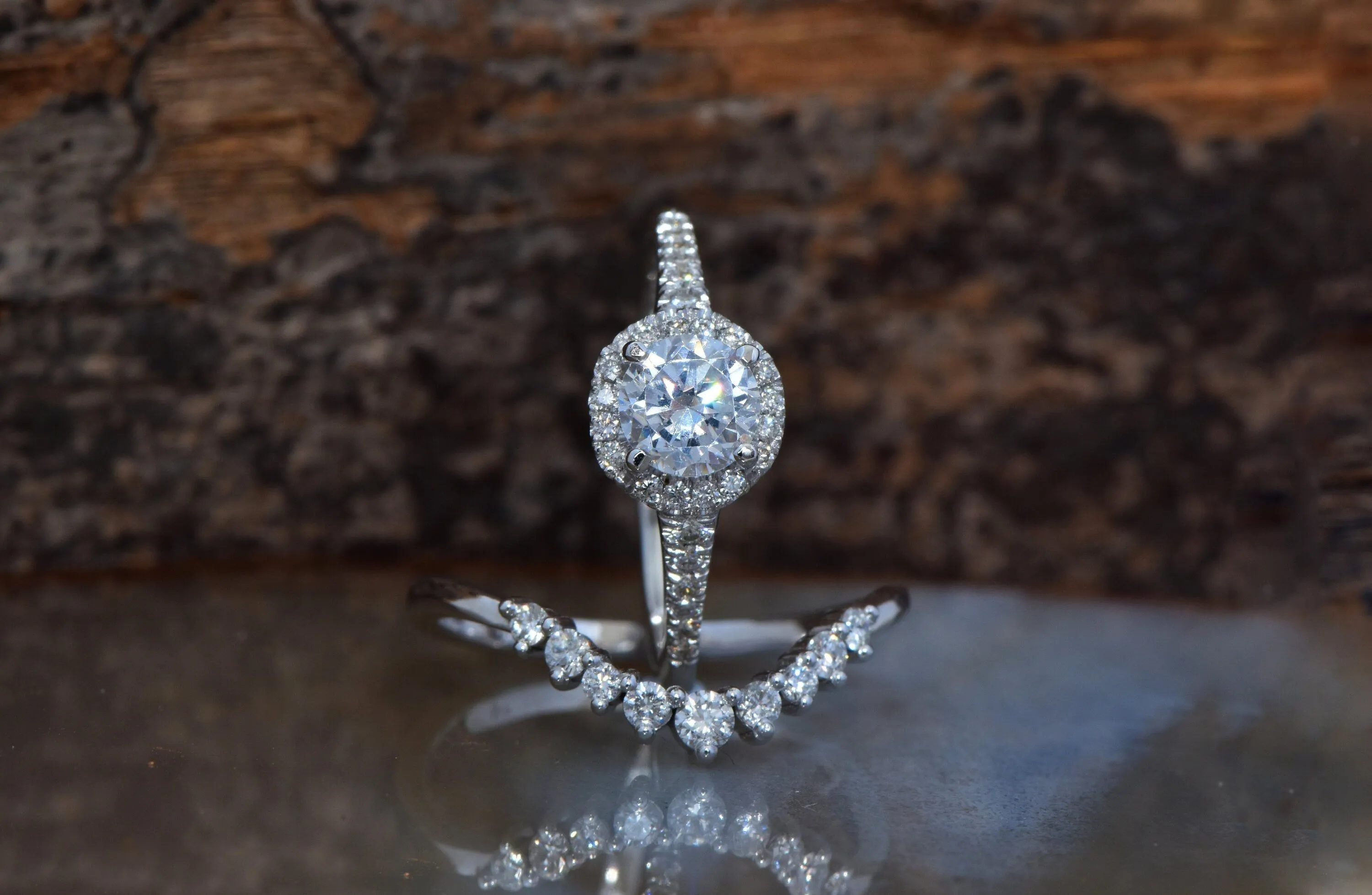 White gold Cluster wedding ring set-Wedding sets women rings-Diamond engagement ring vintage-Halo diamond Promise ring