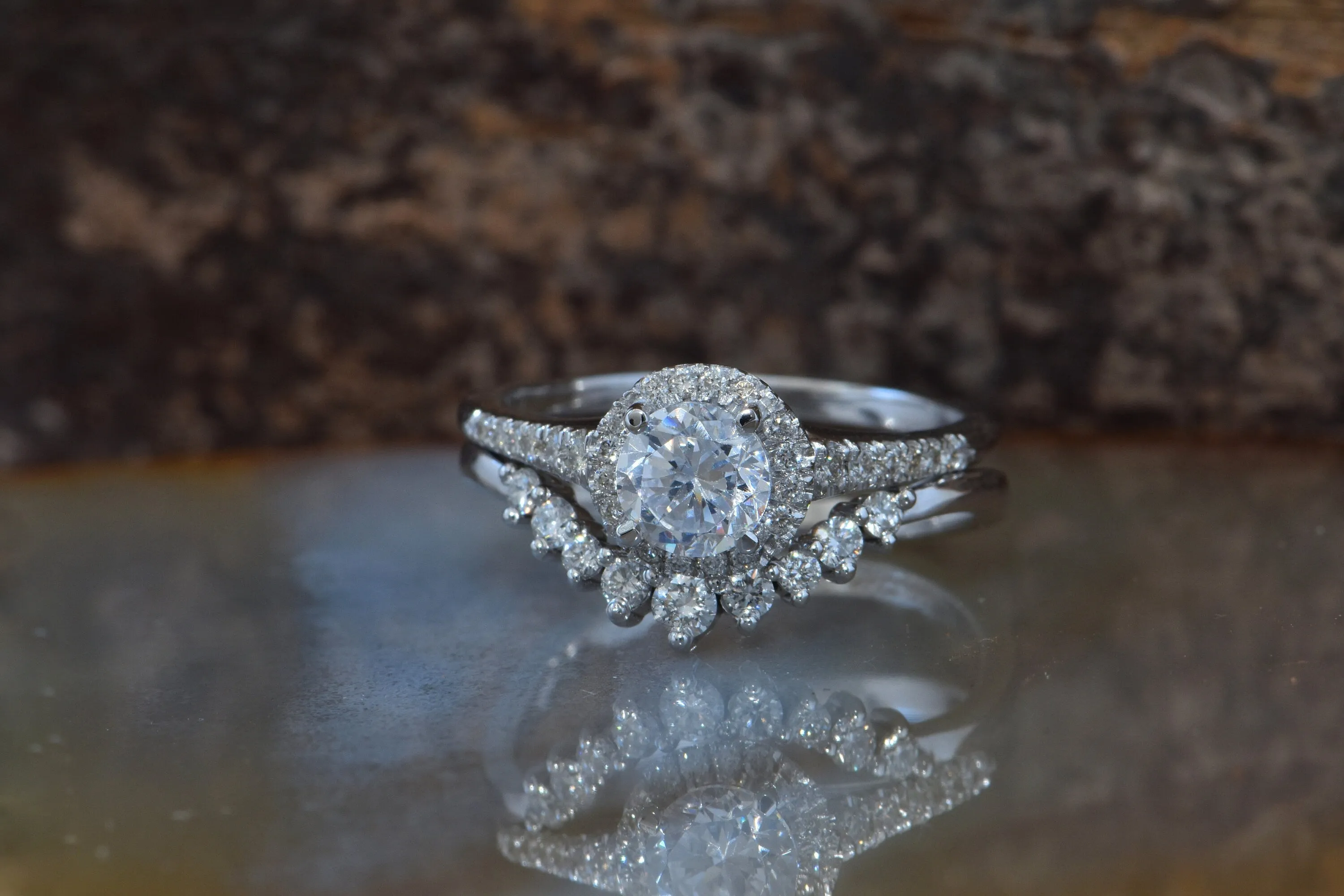 White gold Cluster wedding ring set-Wedding sets women rings-Diamond engagement ring vintage-Halo diamond Promise ring