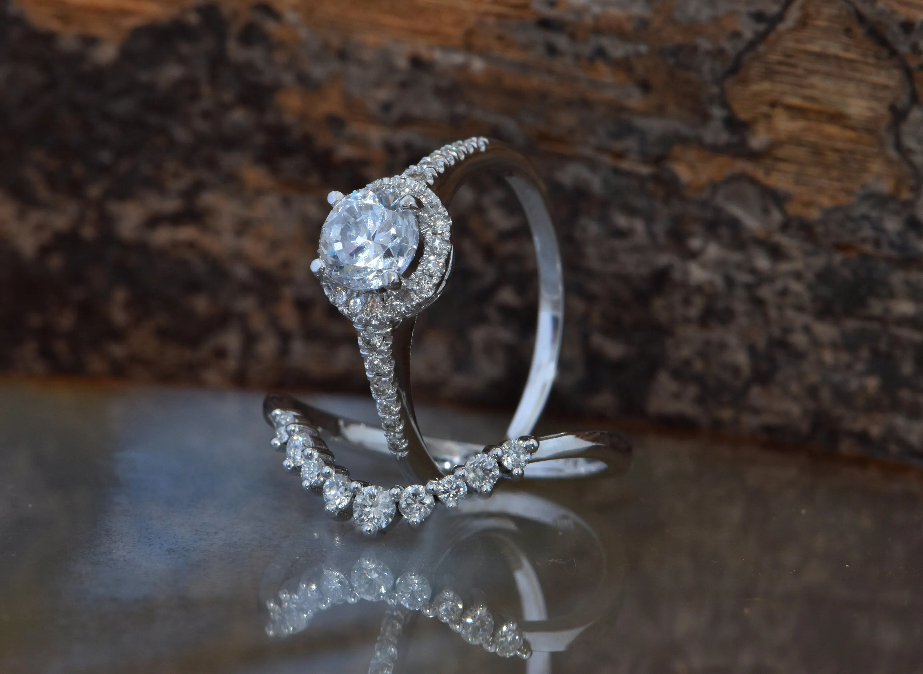 White gold Cluster wedding ring set-Wedding sets women rings-Diamond engagement ring vintage-Halo diamond Promise ring