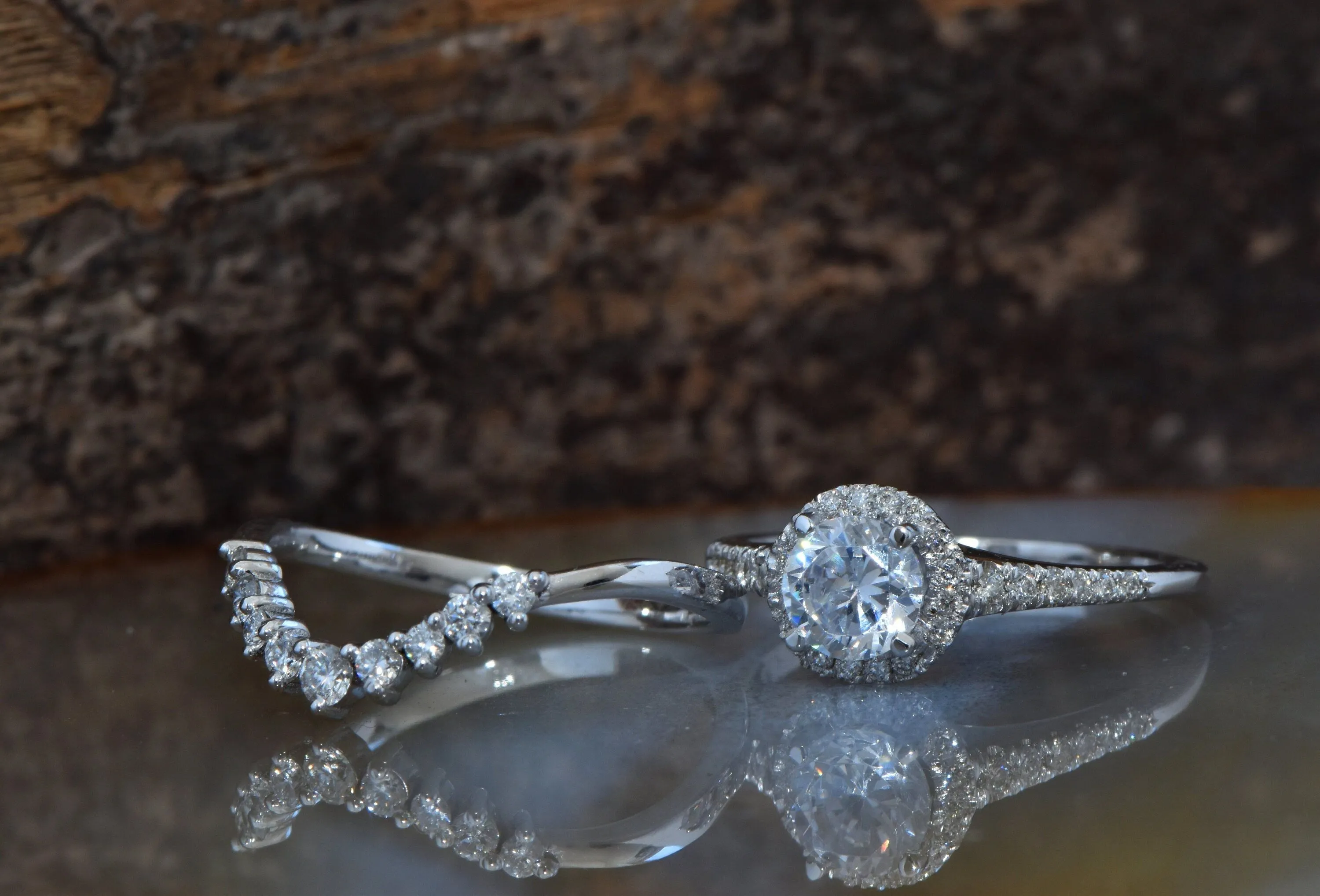 White gold Cluster wedding ring set-Wedding sets women rings-Diamond engagement ring vintage-Halo diamond Promise ring
