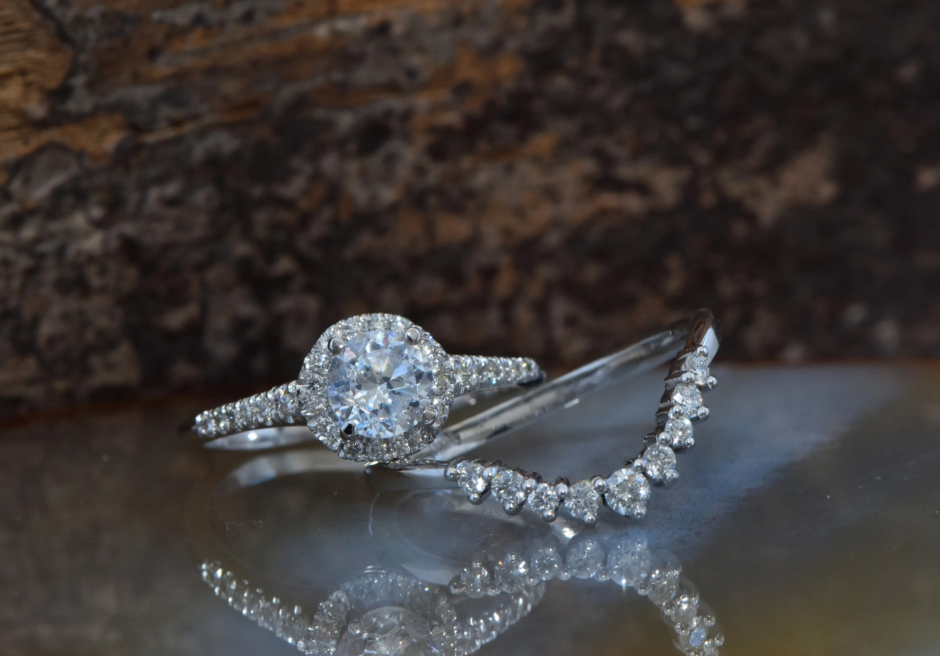 White gold Cluster wedding ring set-Wedding sets women rings-Diamond engagement ring vintage-Halo diamond Promise ring