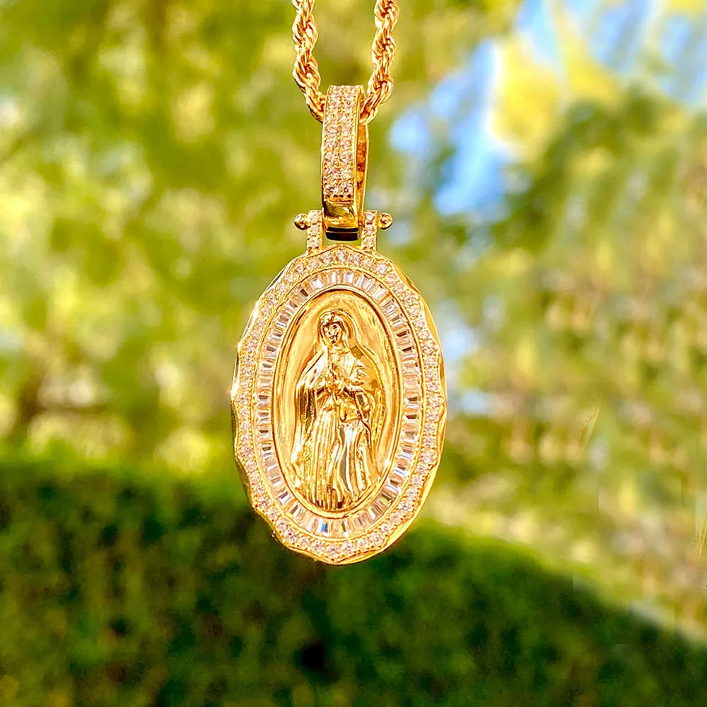 Wholesale Custom Virgin Mary Pendant Hiphop Gold Men Cz Iced Out Diamond Hip Hop Jewelry Virgin Mary Necklace