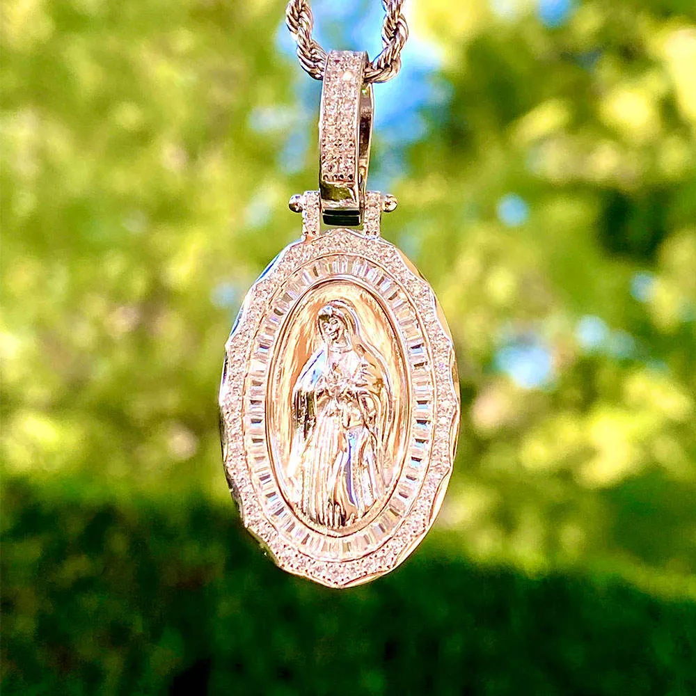 Wholesale Custom Virgin Mary Pendant Hiphop Gold Men Cz Iced Out Diamond Hip Hop Jewelry Virgin Mary Necklace