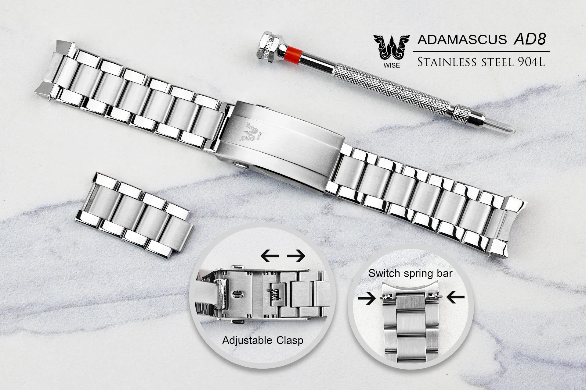 WISE AD8 Bracelet Stainless steel 904L 20 mm.