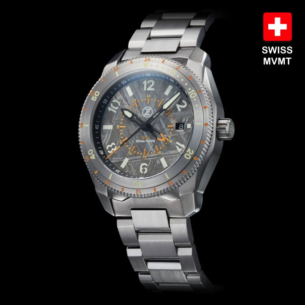 Zelos Thresher 500m GMT - Grey&nbsp;Meteorite (Swiss&nbsp;ETA&nbsp;2893)
